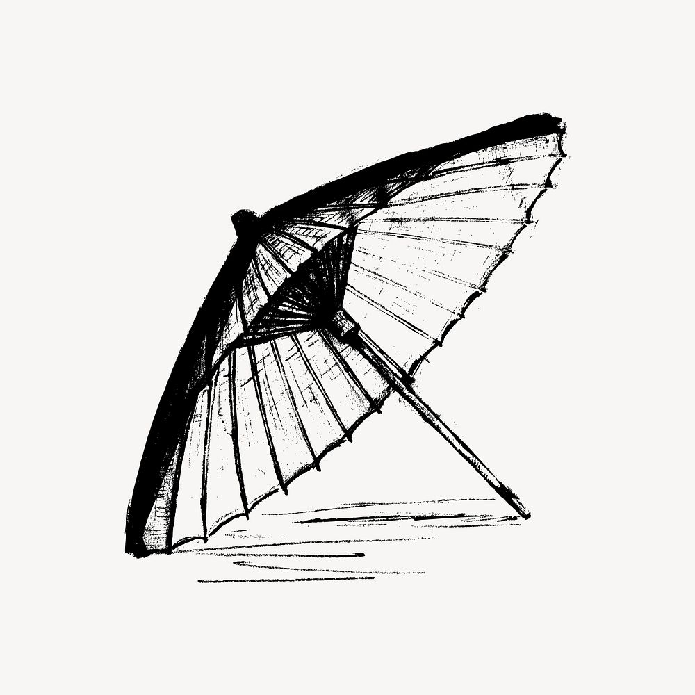 Asian umbrella clipart, vintage object sketch vector. Free public domain CC0 image.