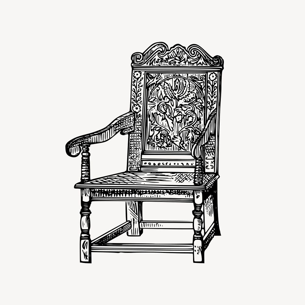 Carved floral chair clipart, vintage furniture illustration vector. Free public domain CC0 image.