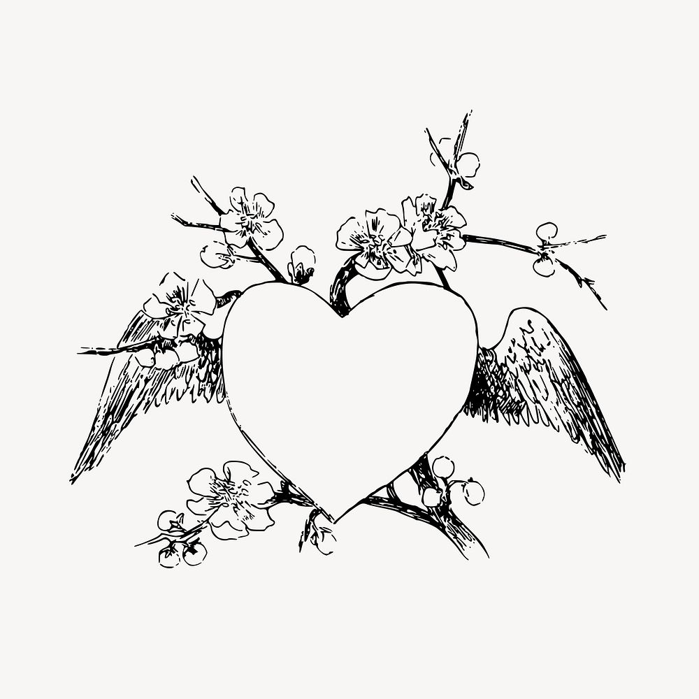 Flower heart frame clipart, vintage Valentine's illustration vector. Free public domain CC0 image.