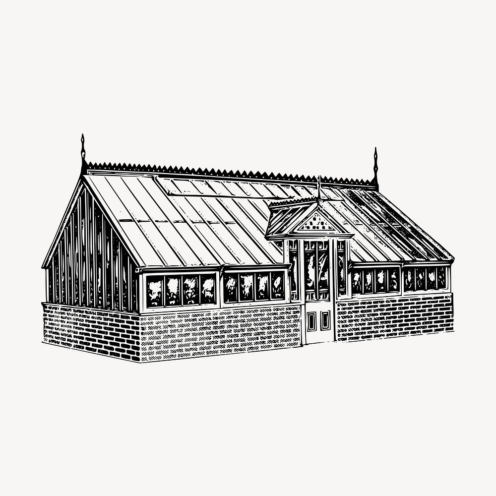 Greenhouse clipart, vintage architecture illustration vector. Free public domain CC0 image.