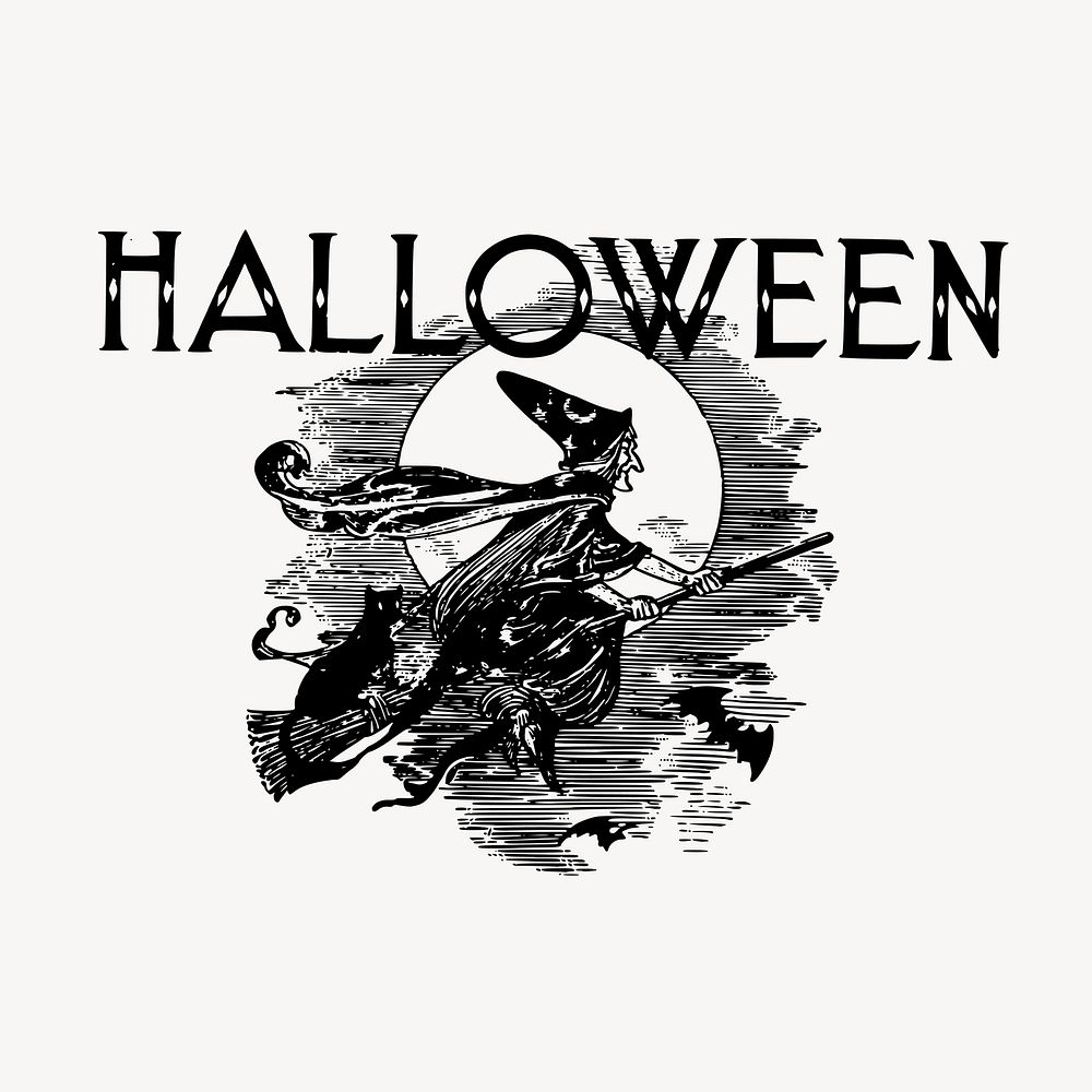 Flying witch clipart, vintage Halloween illustration vector. Free public domain CC0 image.