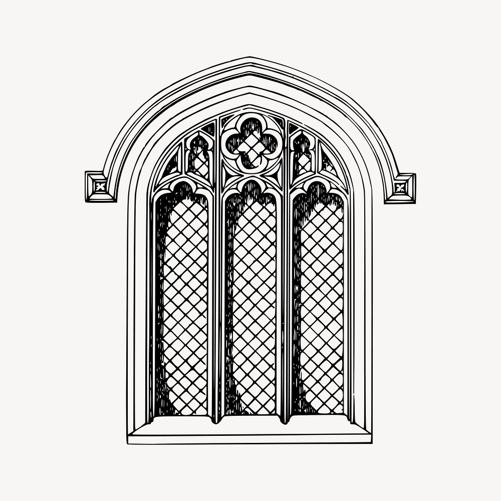 Church window clipart, vintage architecture illustration vector. Free public domain CC0 image.