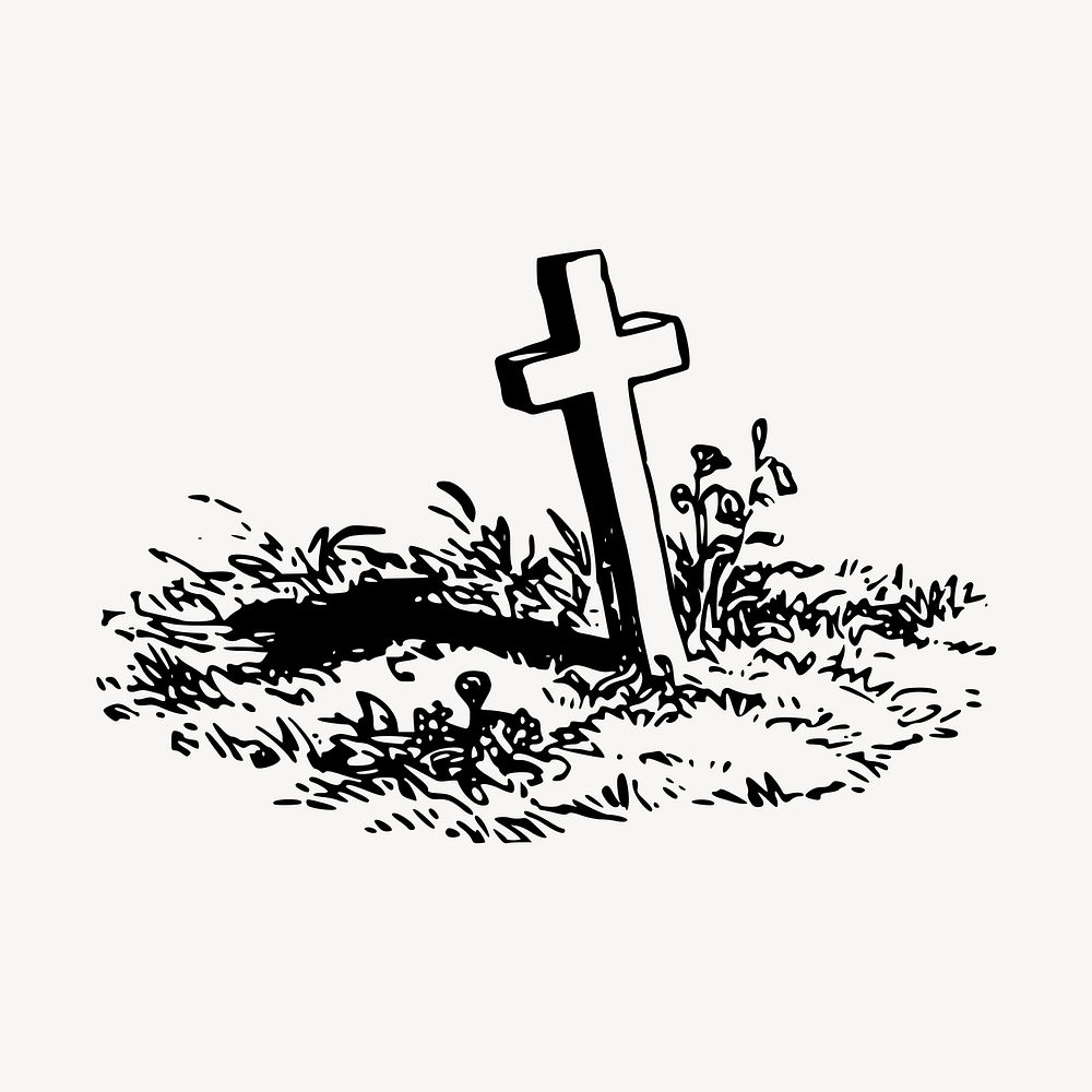 Graveyard cross clipart, vintage religion illustration vector. Free public domain CC0 image.