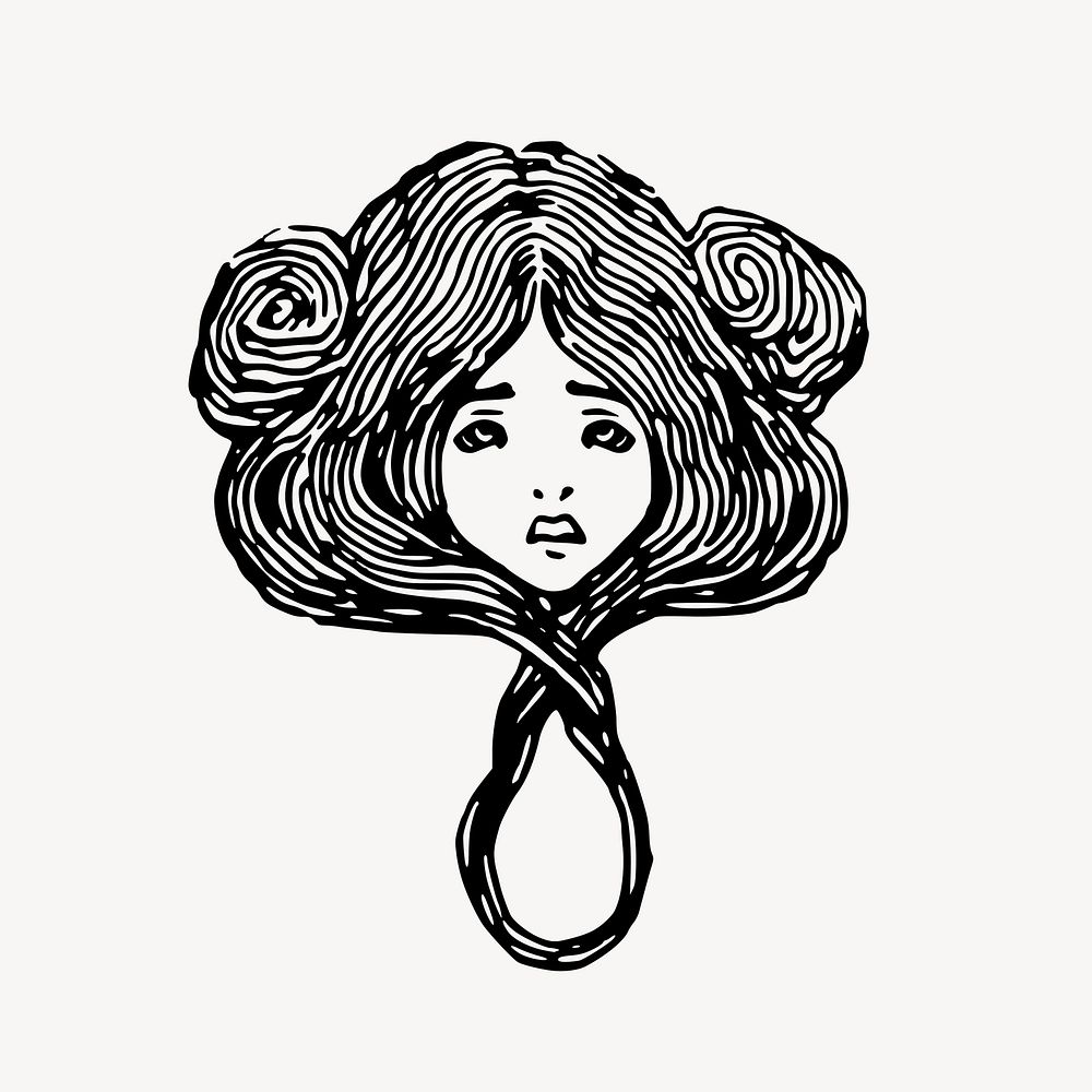 Bad hair day girl clipart, vintage illustration vector. Free public domain CC0 image.