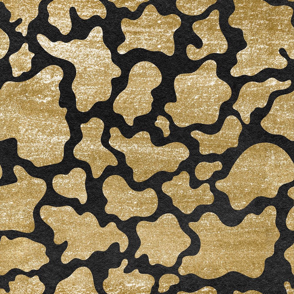 Cow skin gold seamless pattern, animal print background 