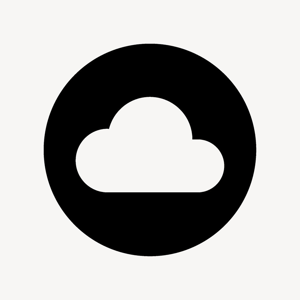 Cloud circle icon for apps & websites, filled black design psd