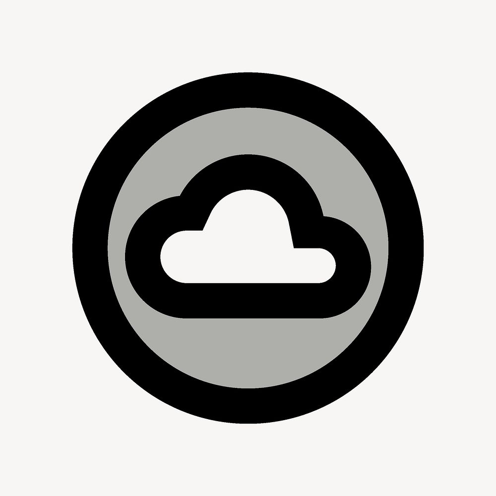Cloud circle icon for apps & websites, two tone gray psd graphic