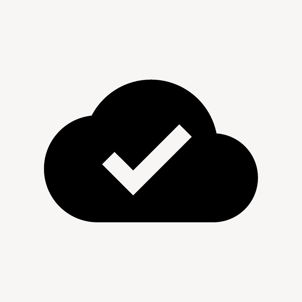 Cloud done icon for apps & websites, filled black vector design