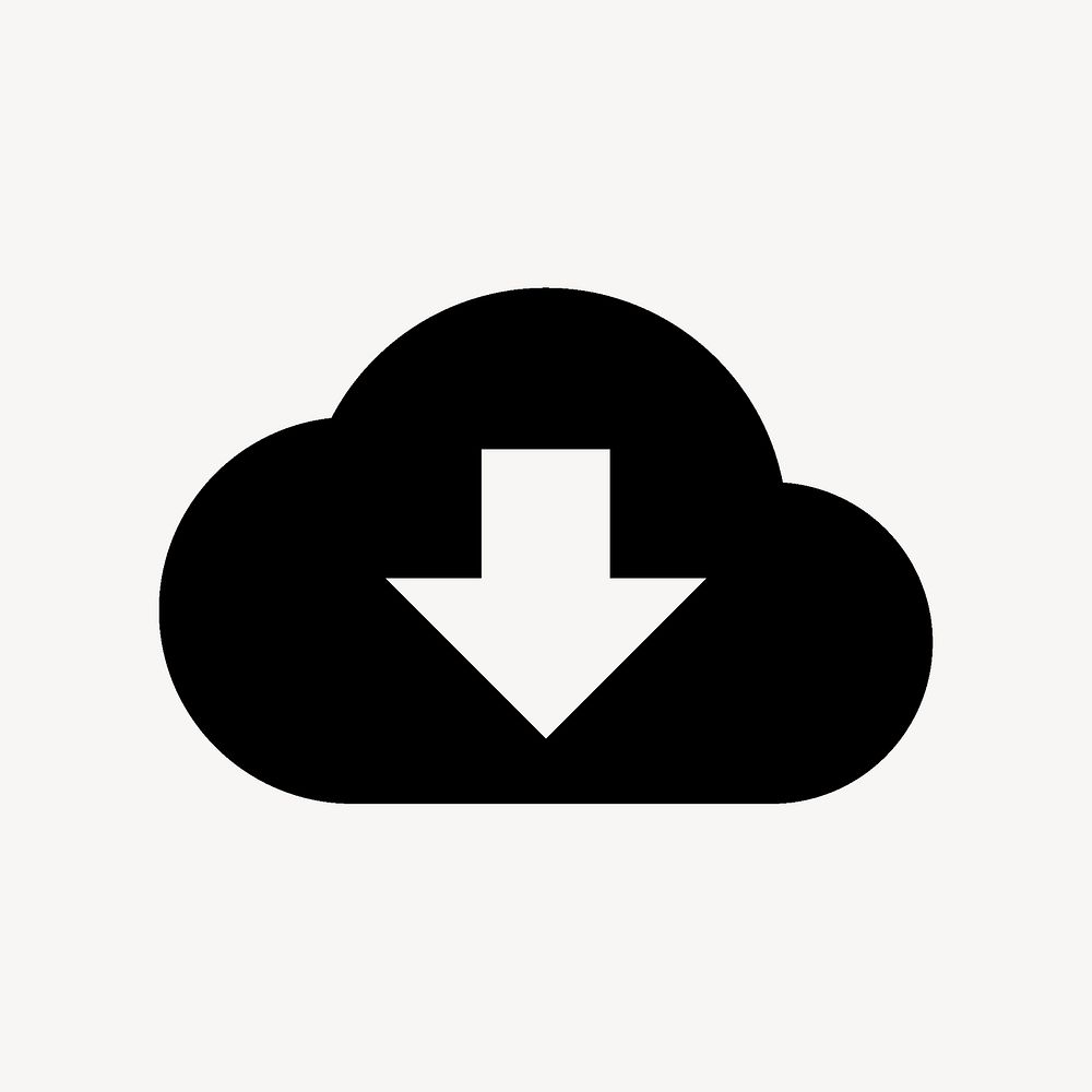 Cloud download icon for apps & websites, filled black design psd