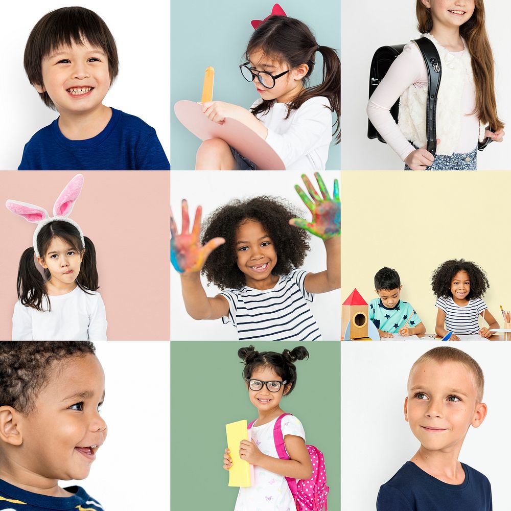 Diversity kids collage collection adorable happiness