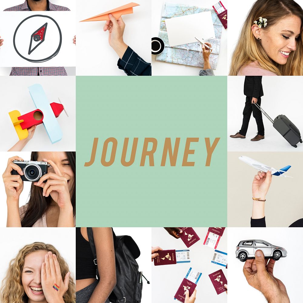 Set of People Traveling Journey Studio Collage