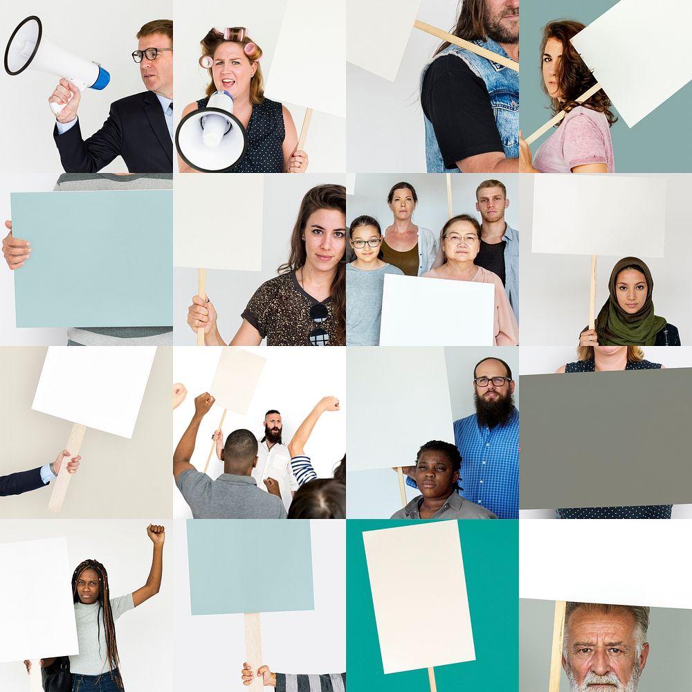 Collage of diversity people protest demonstration collection