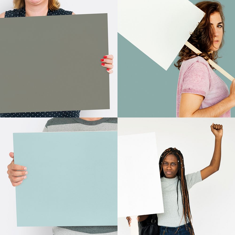 Diverse Group of People with Protest Sign Studio Collage