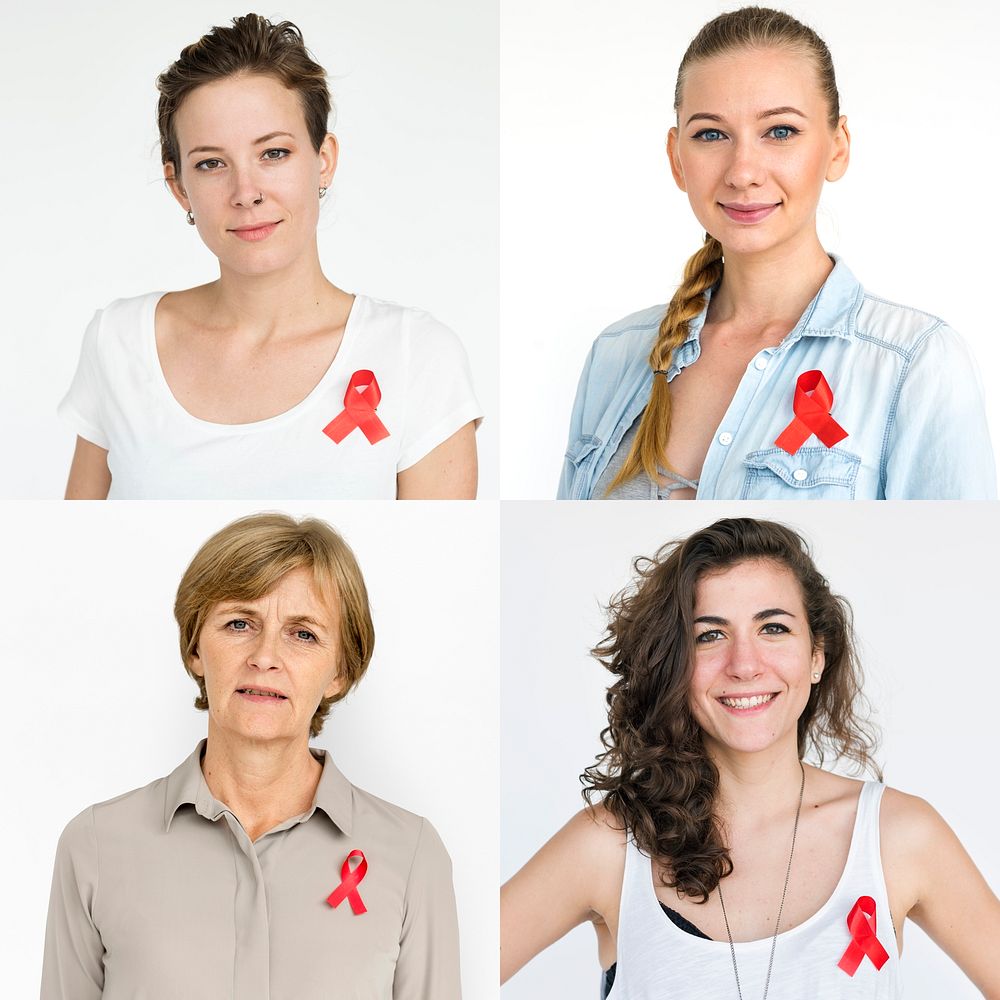 Set of portraits with HIV ribbons