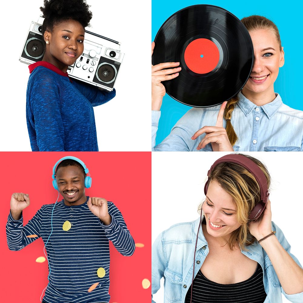 Diverse of People Enjoy Music Lifestyle Studio Isolated Collage