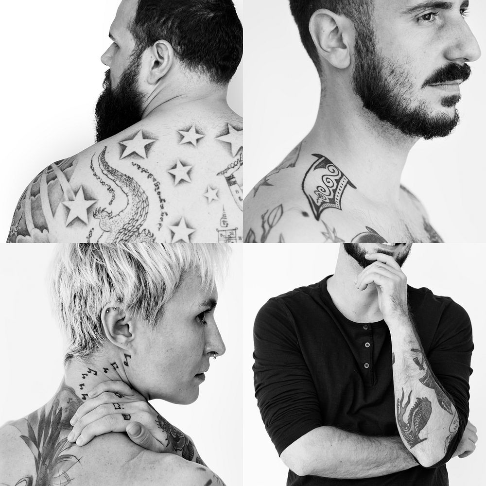 Set of portraits of people with tattoos