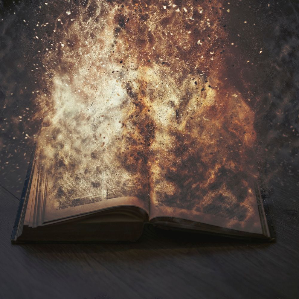 Free open book with magic lights image, public domain CC0 photo.