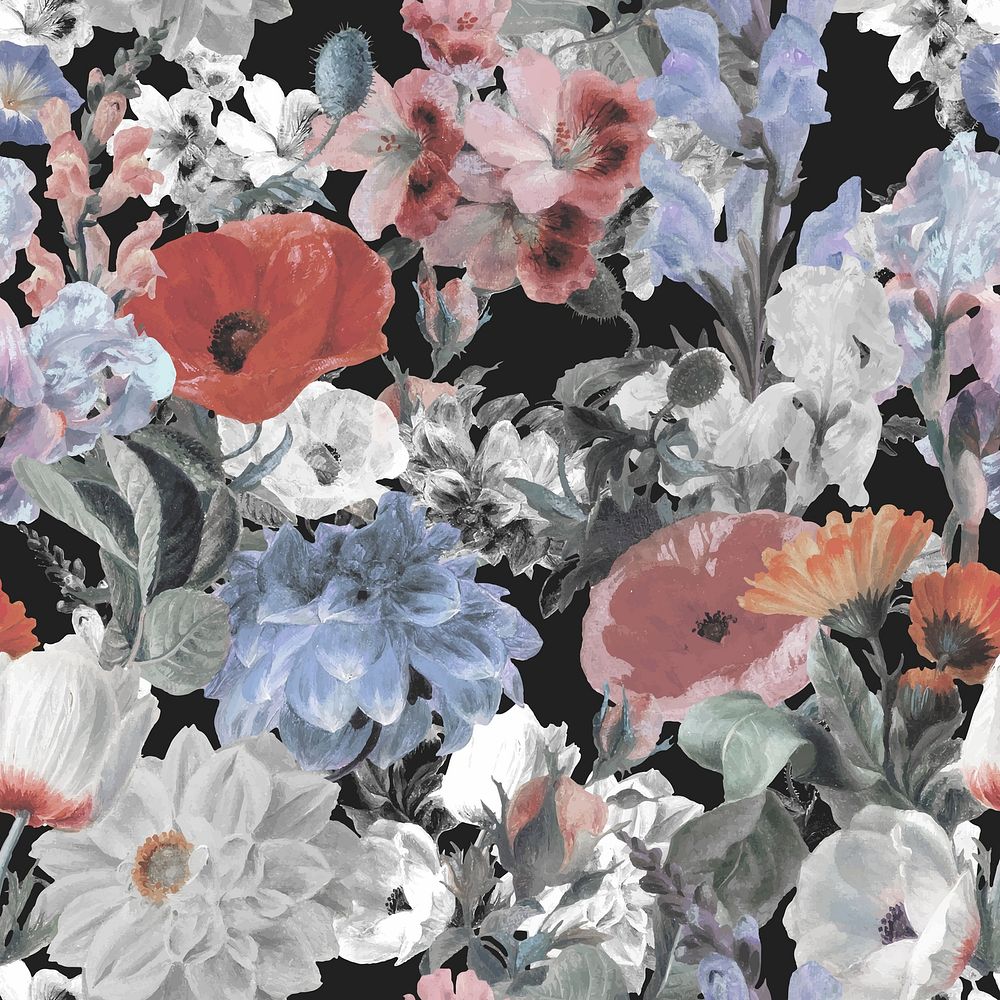 Flower pattern background, botanical design vector, remixed from original artworks by Pierre Joseph Redout&eacute;