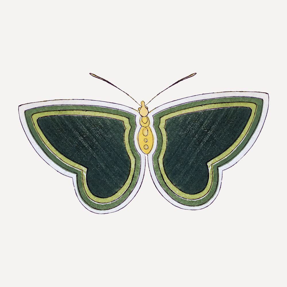 Green butterfly collage element, Japanese vintage illustration vector