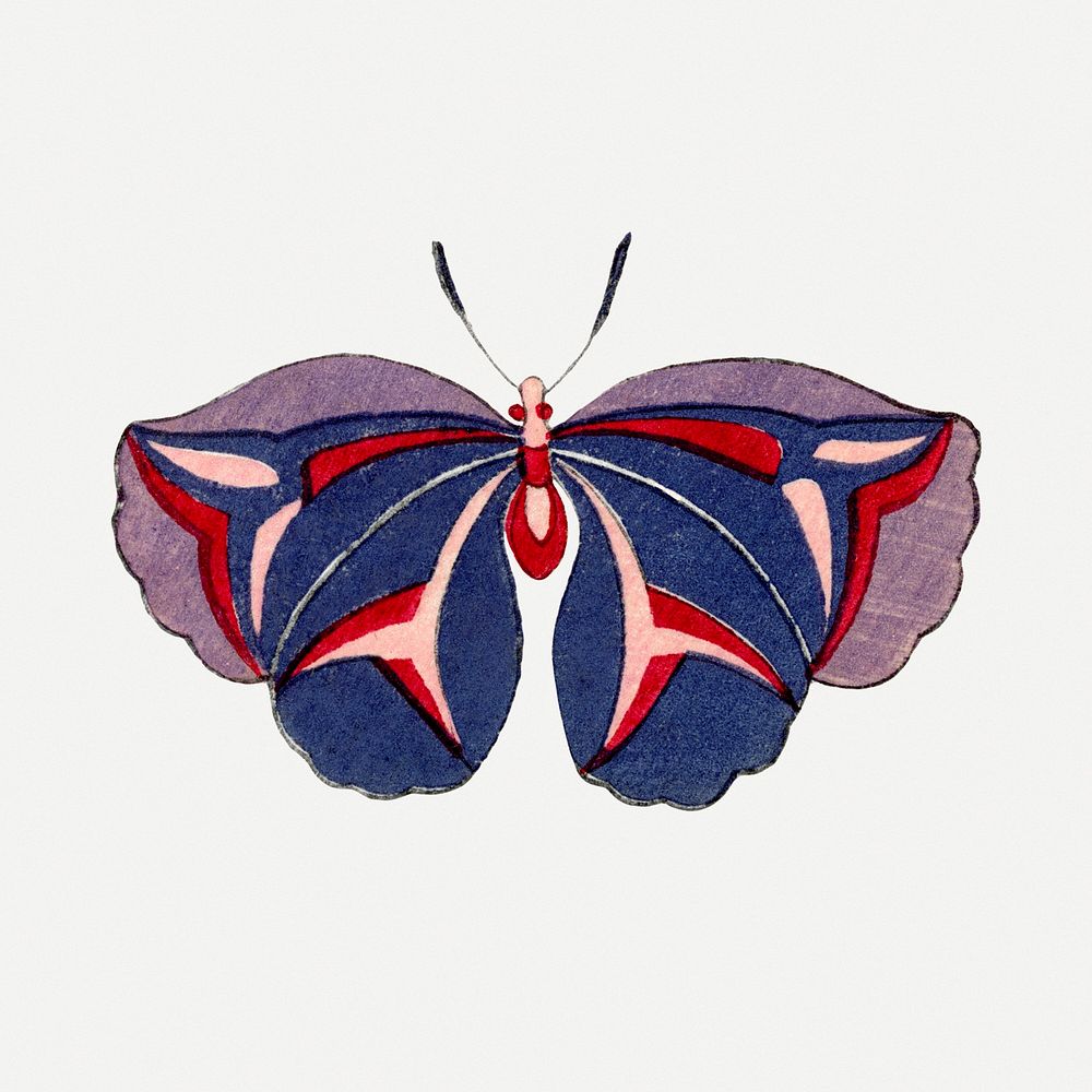 Colorful moth, Japanese woodblock, vintage illustration psd