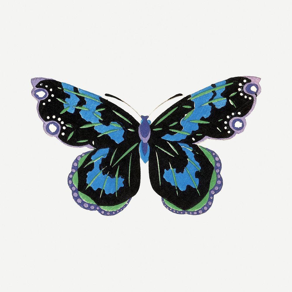 Colorful butterfly, Japanese art, vintage illustration