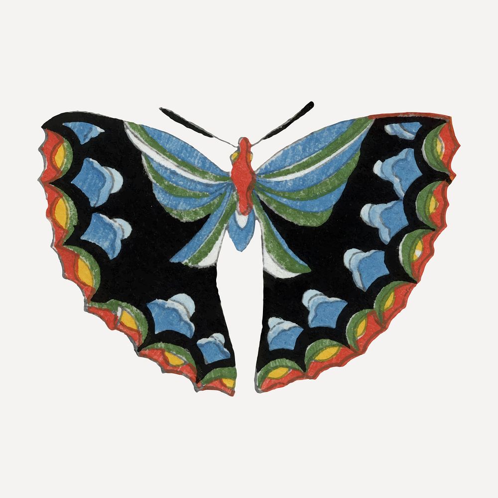 Colorful moth collage element, Japanese vintage illustration vector