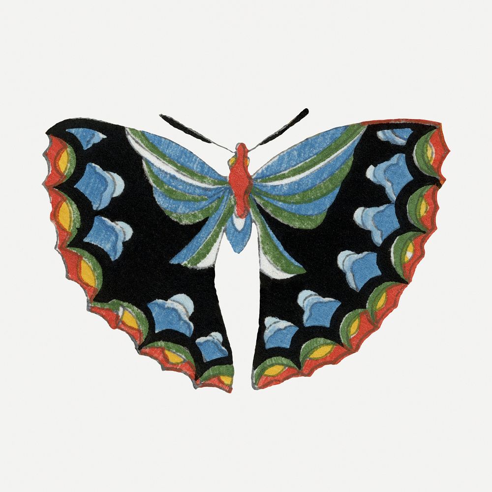 Colorful moth collage element, Japanese vintage illustration psd