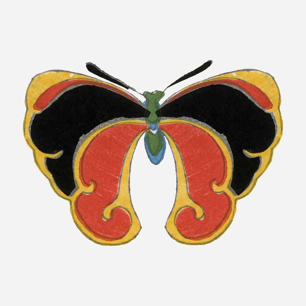 Colorful Japanese moth collage element, vintage illustration vector