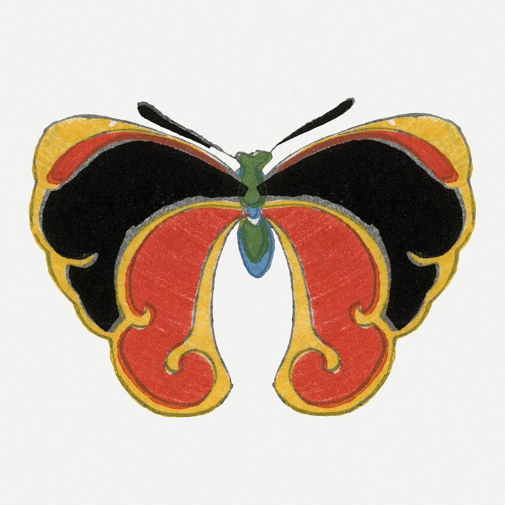 Colorful Japanese moth collage element, vintage illustration psd