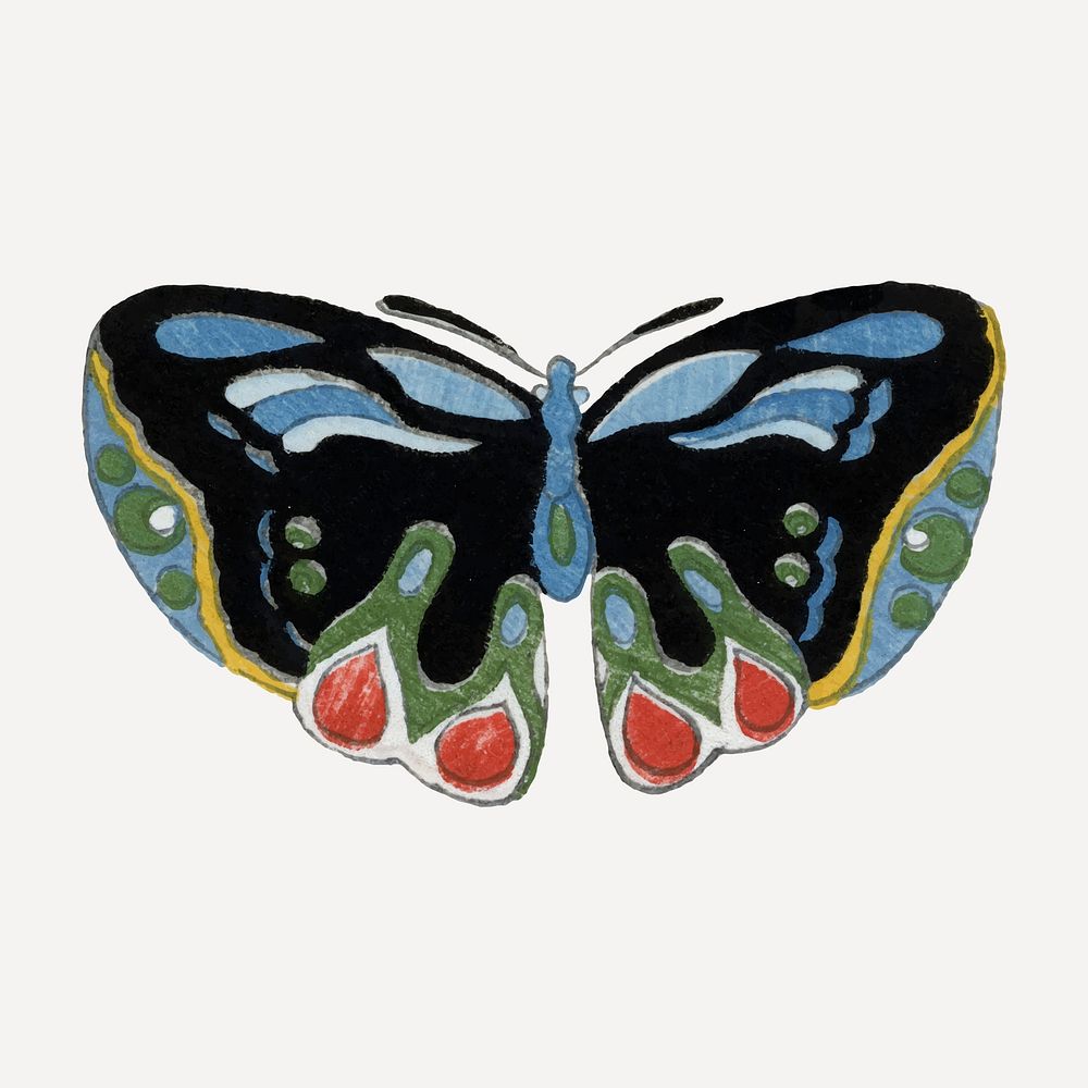 Japanese moth collage element, colorful vintage illustration vector