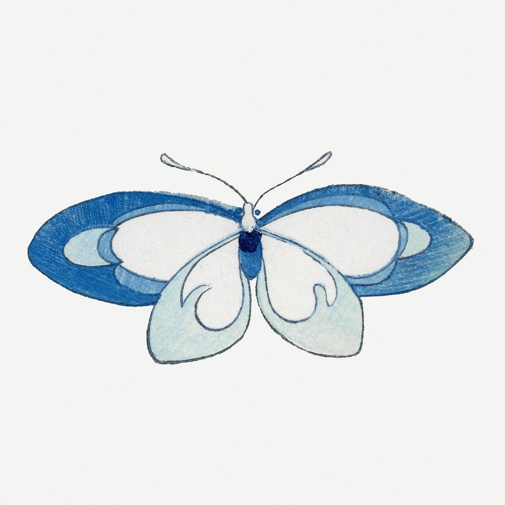 Japanese woodblock, butterfly illustration, blue design