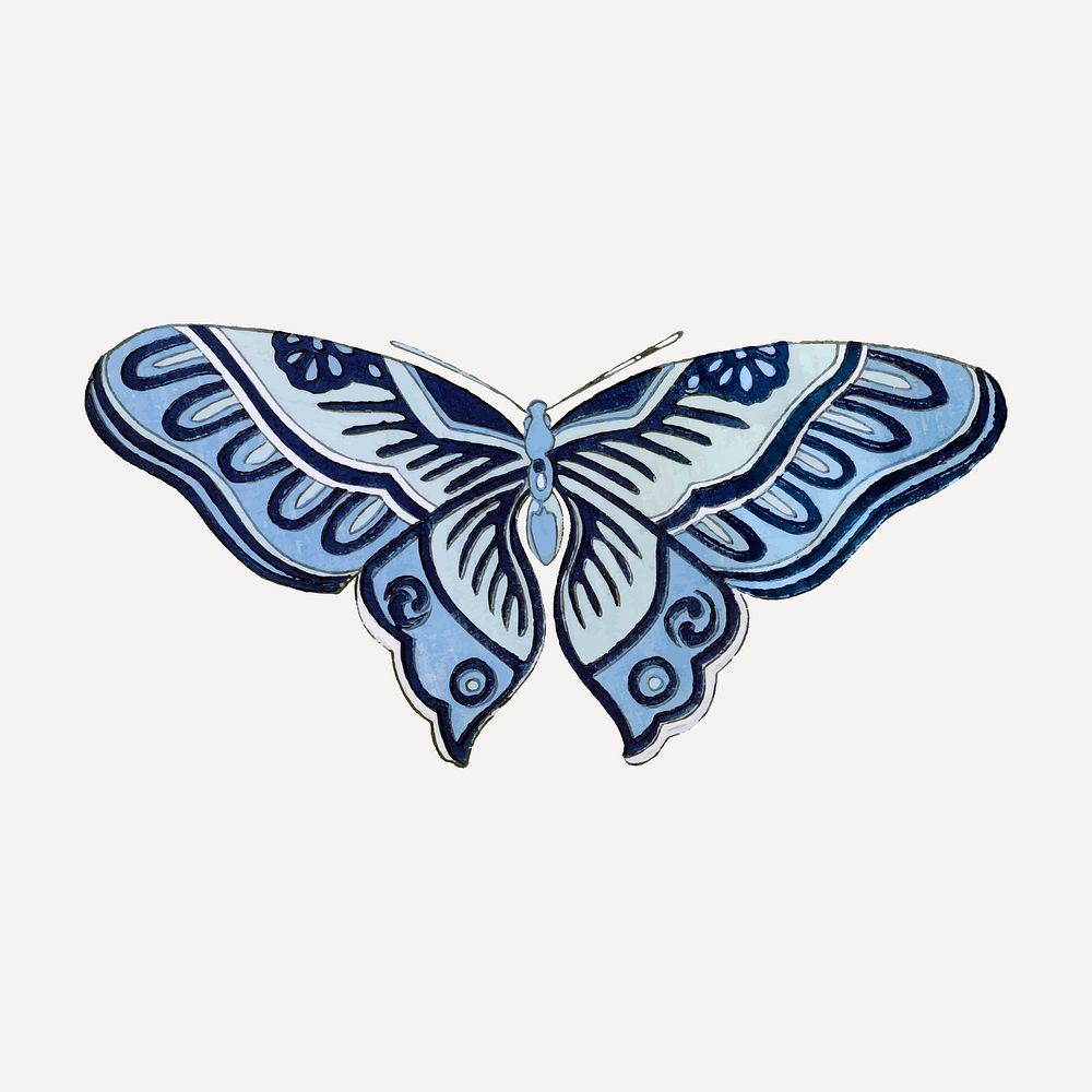 Blue butterfly, Japanese watercolor, vintage illustration vector