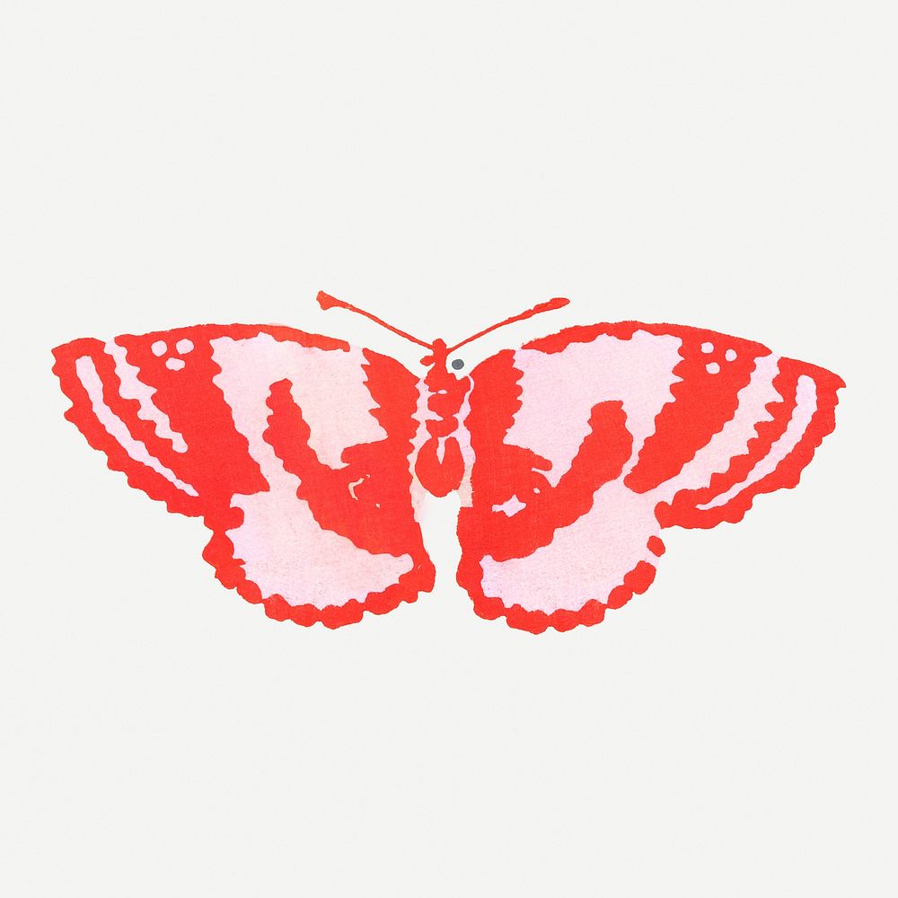 Japanese art, butterfly illustration, red design