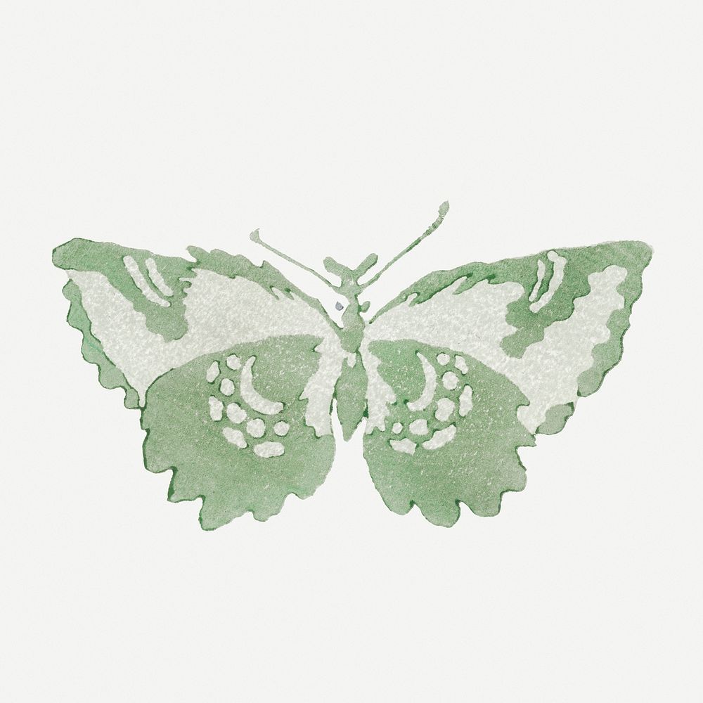 Japanese art, butterfly illustration, green design