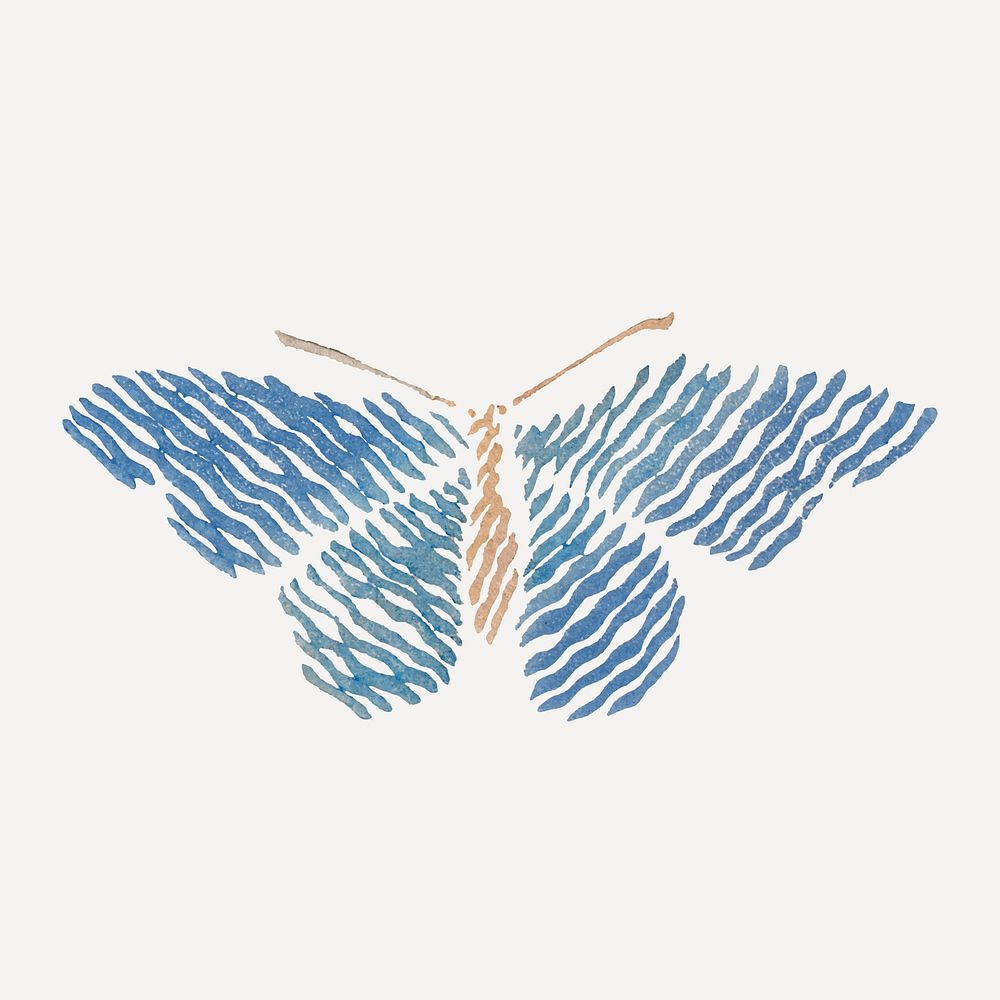 Blue butterfly, Japanese woodblock, vintage illustration vector