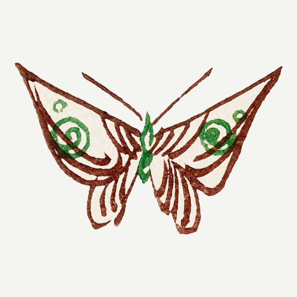 Brown butterfly, Japanese hand drawn, vintage illustration vector