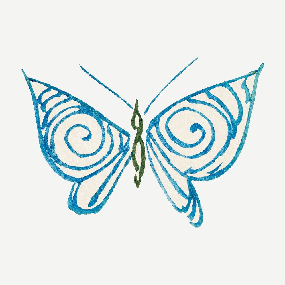 Blue butterfly collage element, Japanese vintage illustration vector
