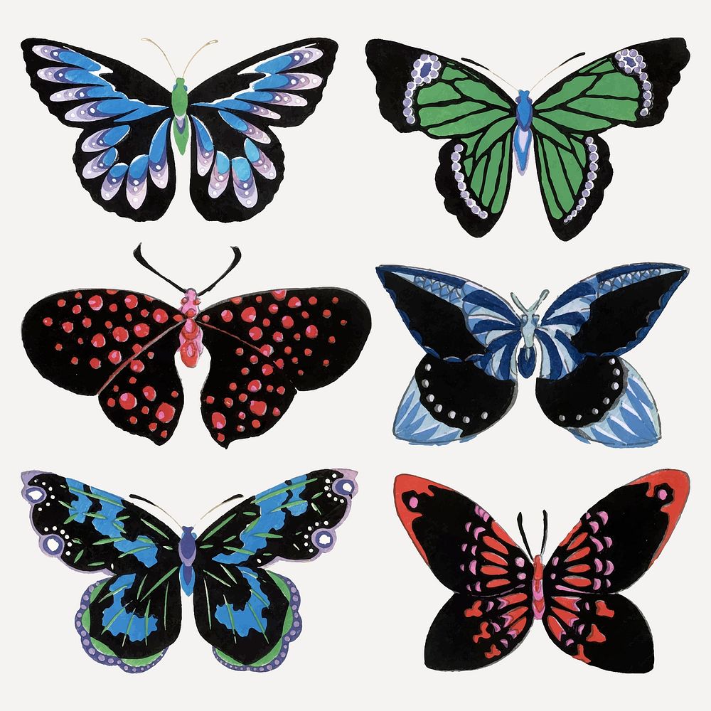 Colorful butterfly, Japanese watercolor, vintage illustration vector set