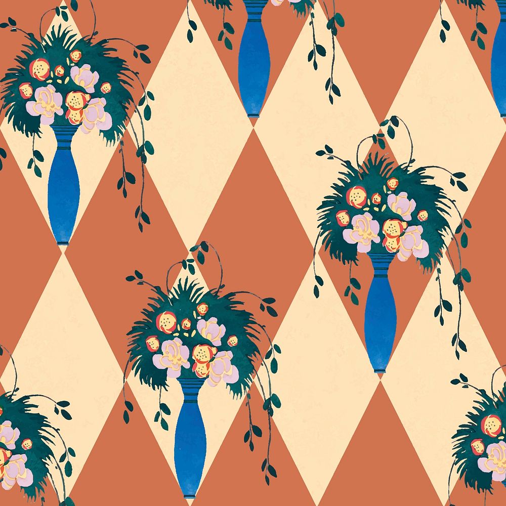 Bouquet vase pattern background, art deco & art nouveau design vector