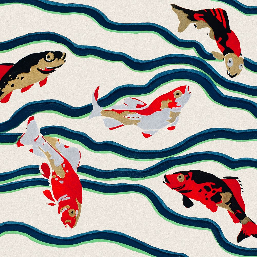 Vintage Koi fish background, art deco & art nouveau design