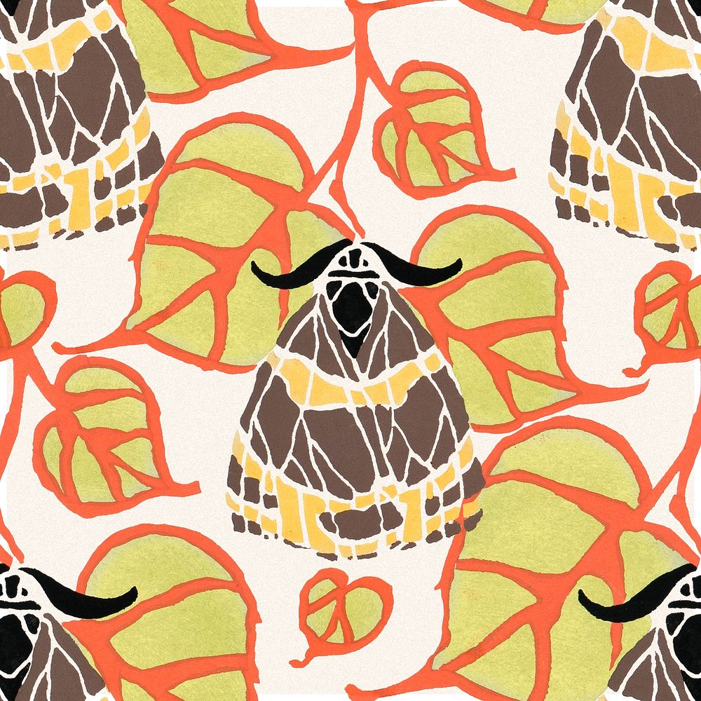 Art deco moth seamless background, vintage art nouveau design