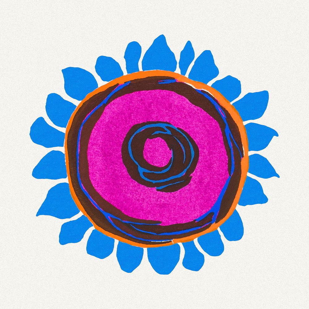 Art deco sunflower sticker, colorful clip art psd