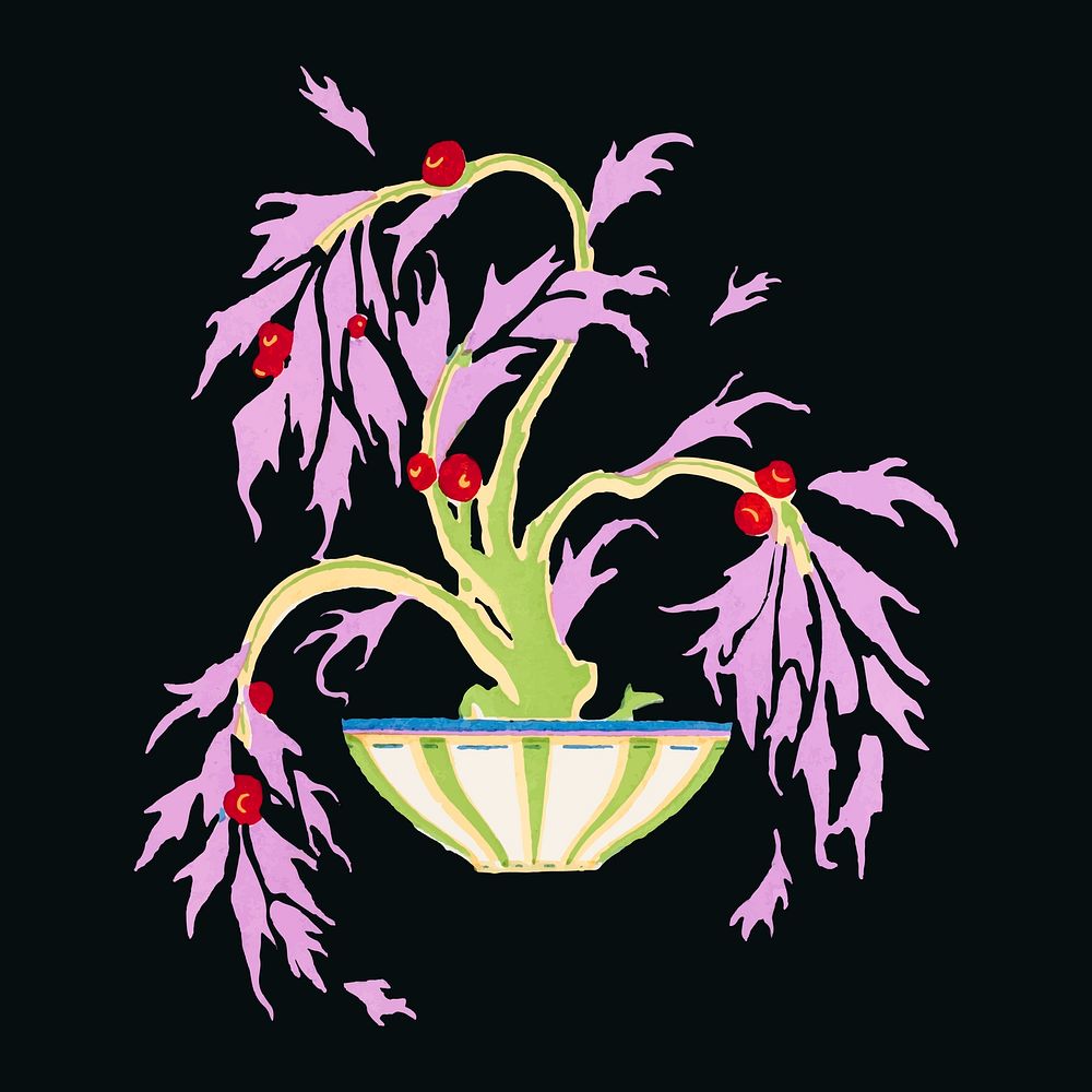 Art deco Bonsai tree sticker, pink clip art vector