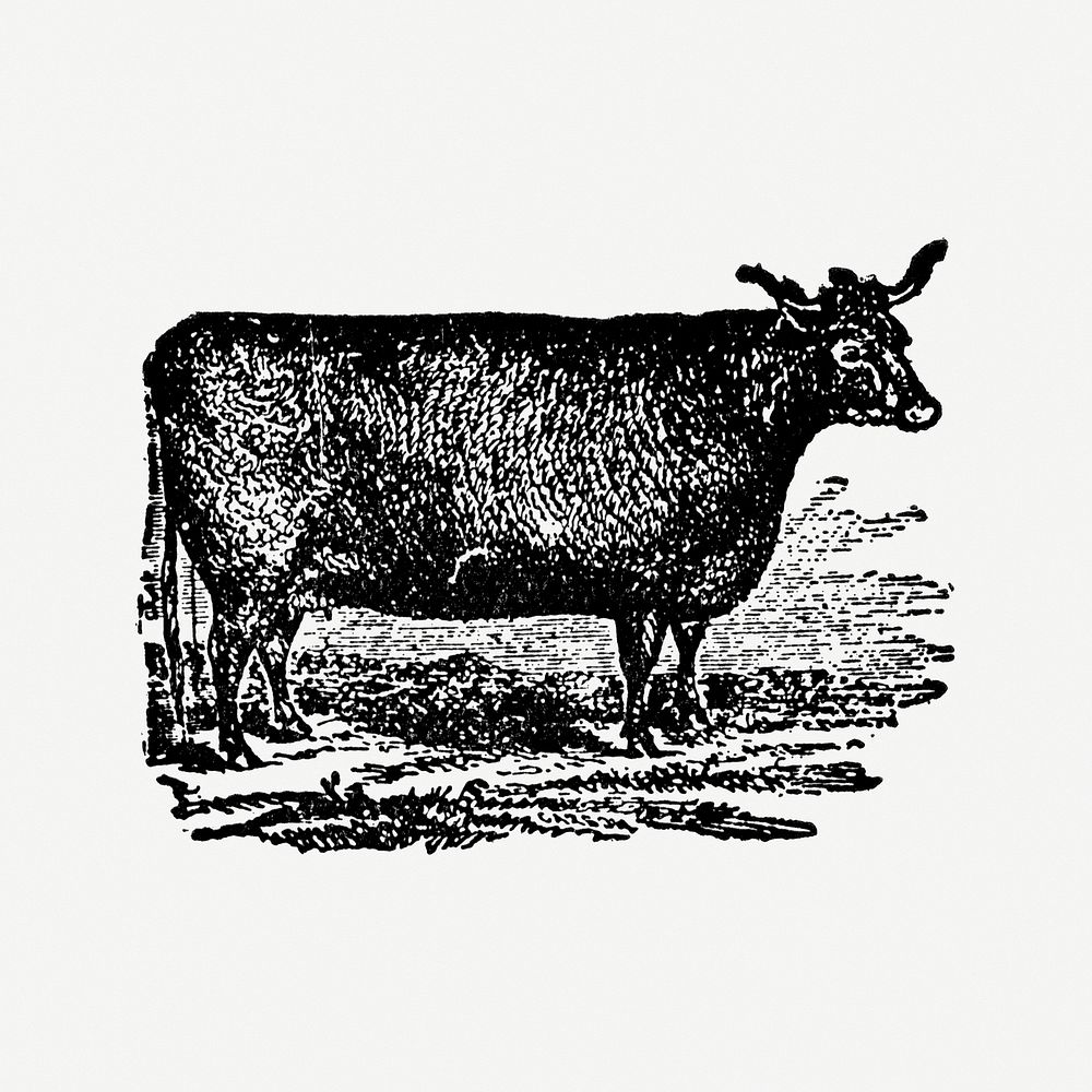 Cow hand drawn illustration, digitally enhanced from our own original copy of The Open Door to Independence (1915) by Thomas…
