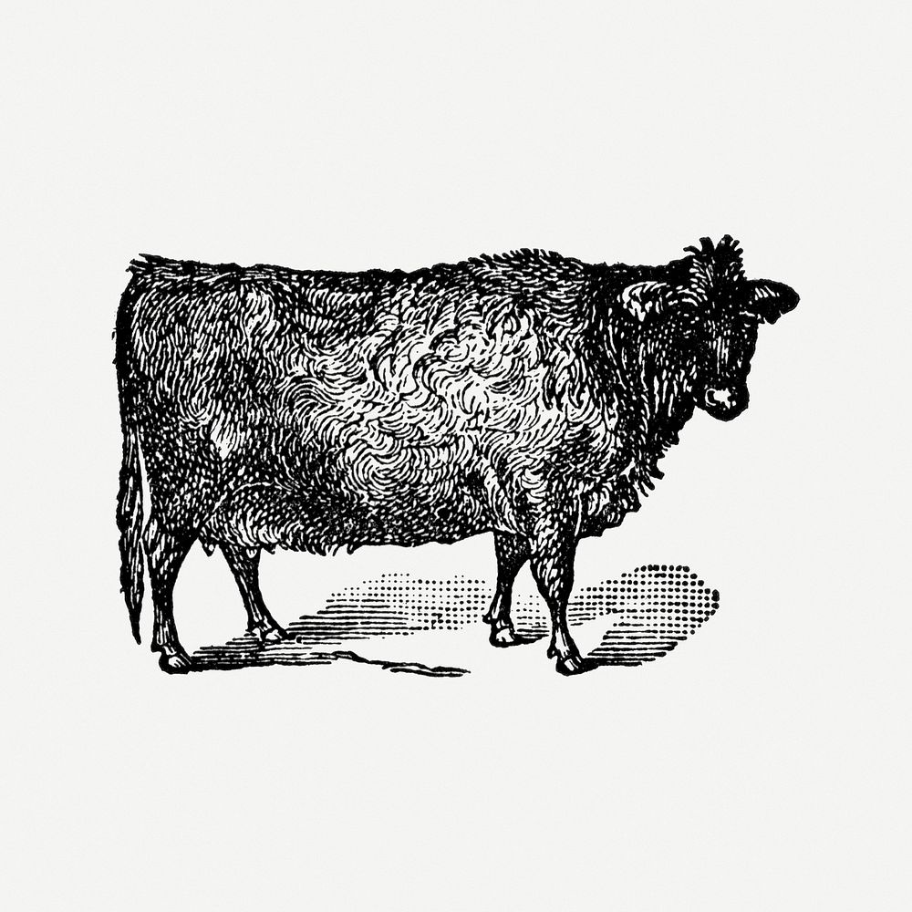 Cow collage element, black ink drawing psd, digitally enhanced from our own original copy of The Open Door to Independence…
