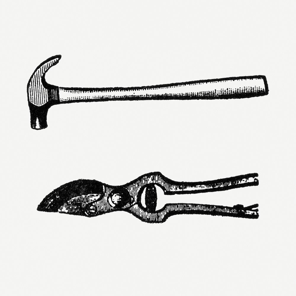 Hammer & pruning shears hand drawn illustration, digitally enhanced from our own original copy of The Open Door to…