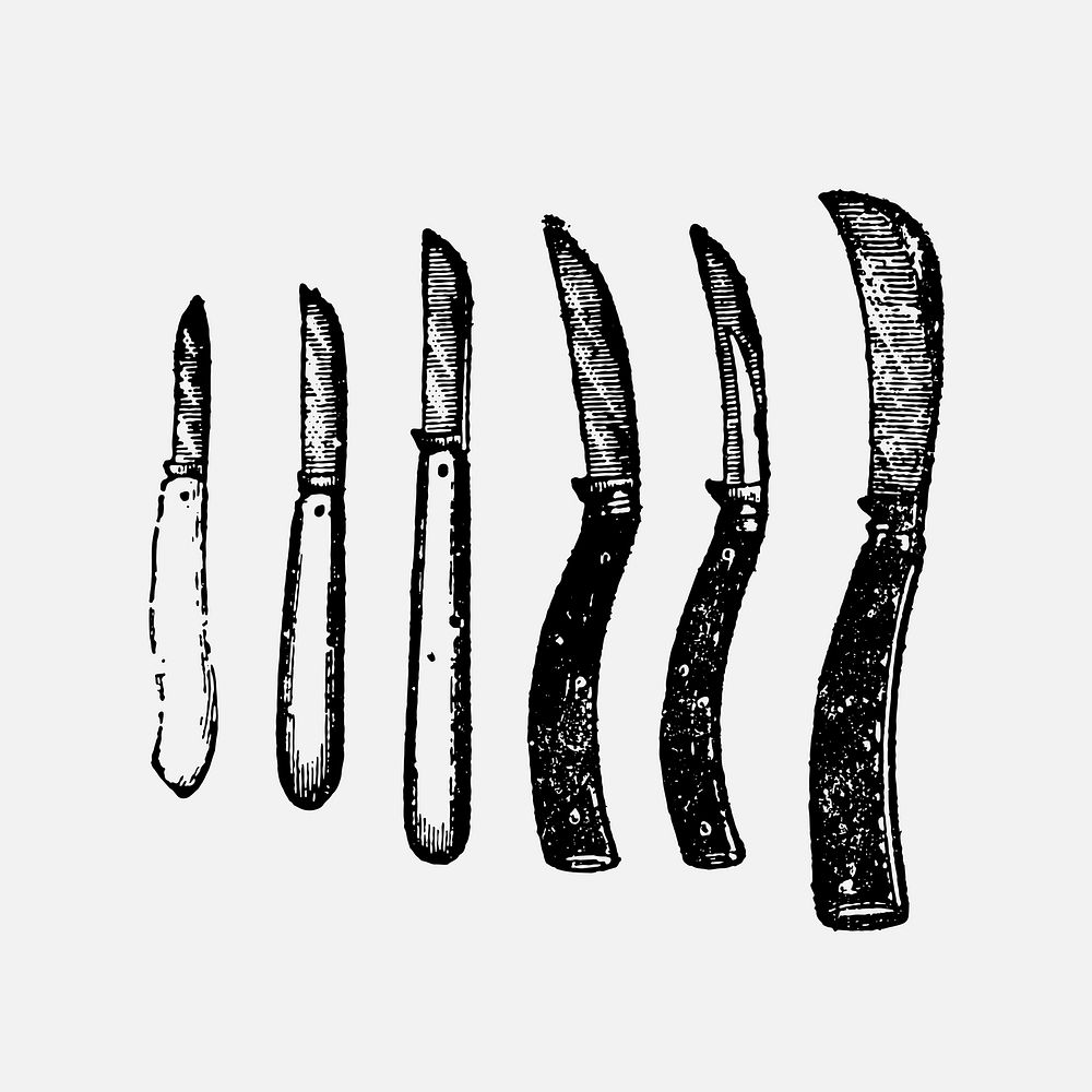 Pruning knives clipart, black ink drawing vector, digitally enhanced from our own original copy of The Open Door to…