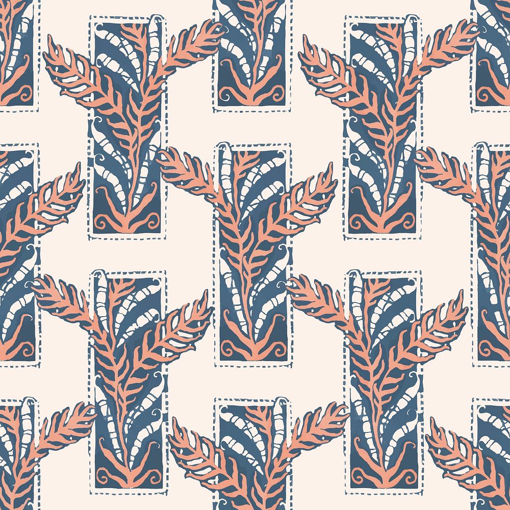 Pastel fern leaf pattern, aesthetic Art Nouveau background in oriental style vector