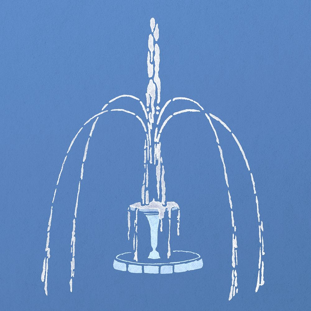 Fountain collage element illustration in stencil print style psd