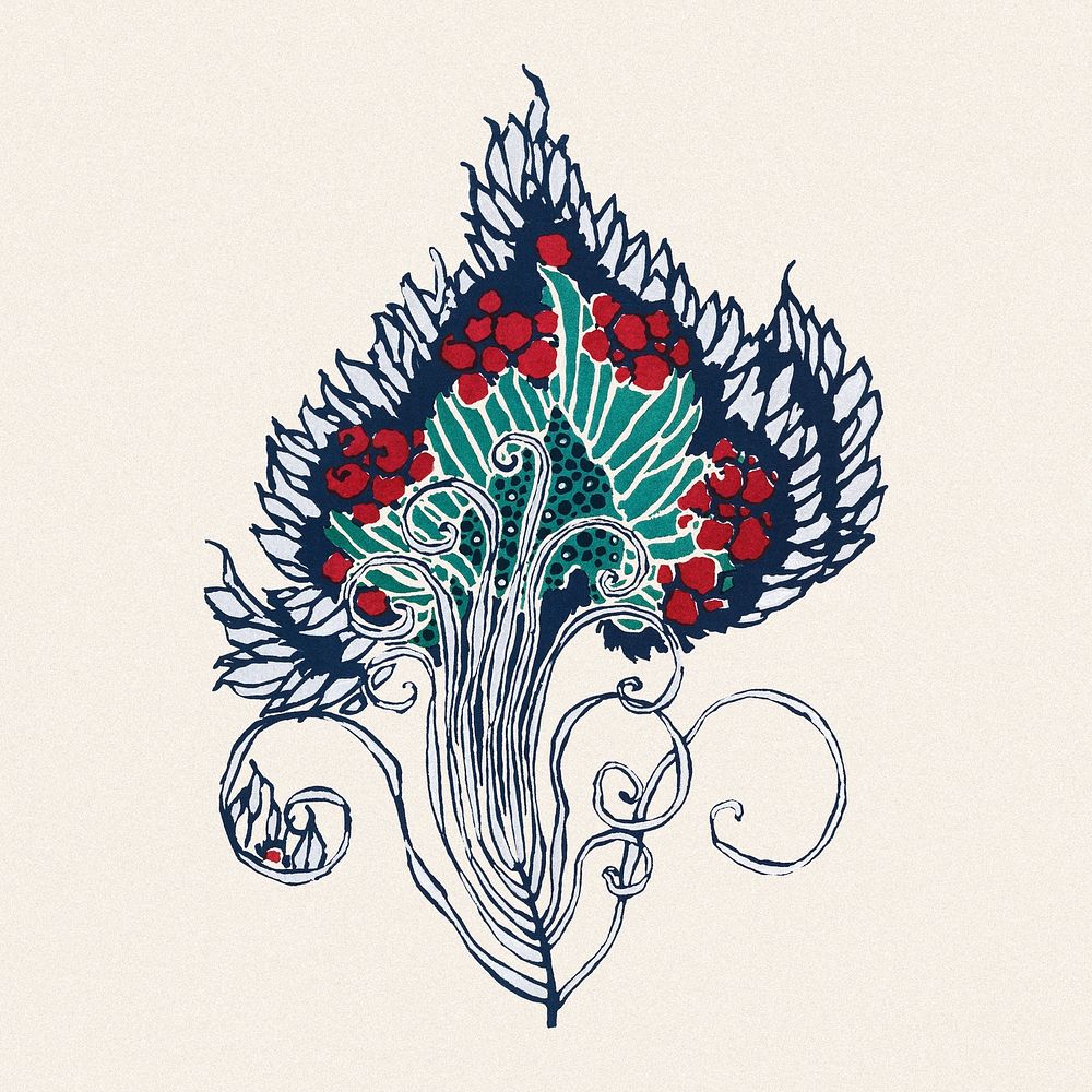 Flower botanical illustration in pochoir stencil print style
